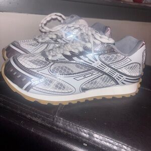 Bottega Veneta White and Silver Sneakers
